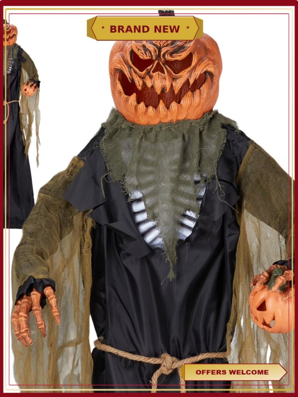 7FT Halloween Animatronic Pumpkin Man Sound Activated Prop